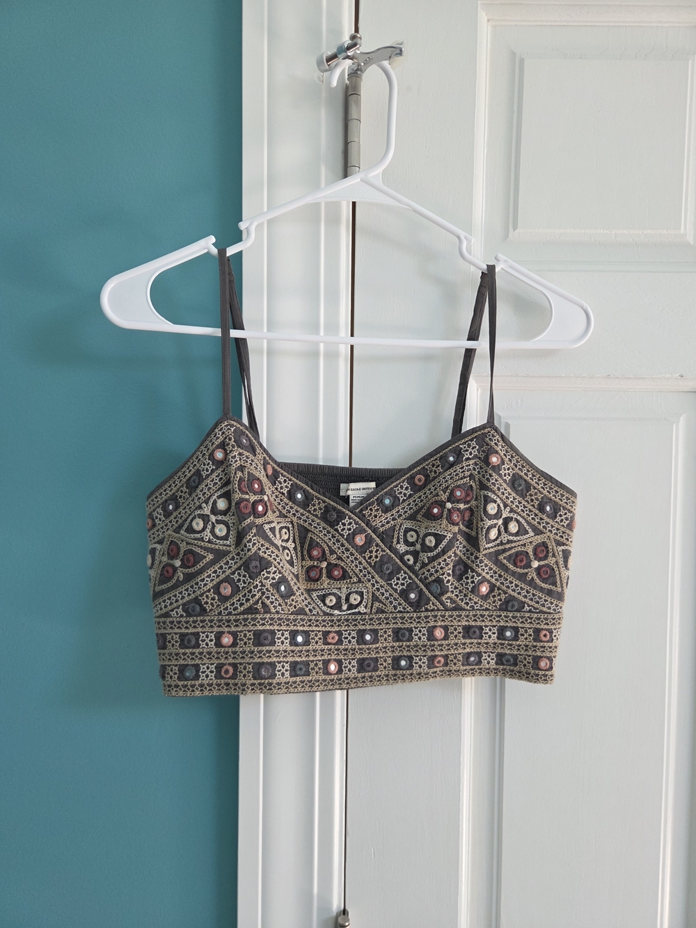 American Eagle Outfitters Black Embellished Cropped Cami